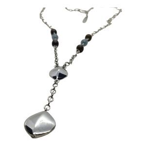 ALine Y Necklace Silver Drop Brown Blue Beaded Necklace